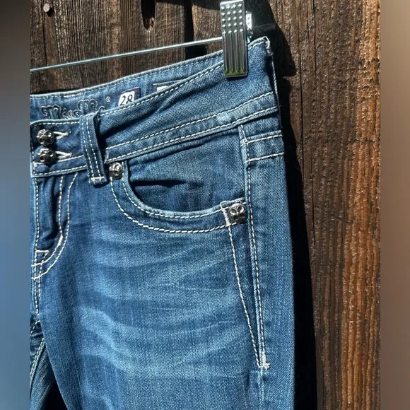 Miss Me Y2K Beaded Pocket Casual Denim Boot Cut Jeans