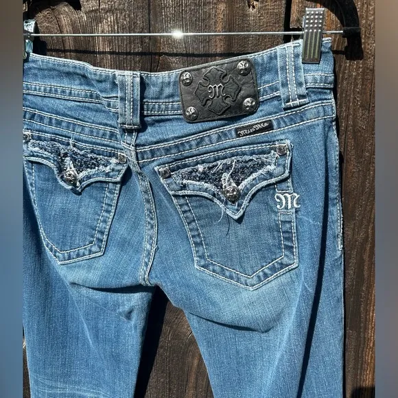 Miss Me Y2K Beaded Pocket Casual Denim Boot Cut Jeans