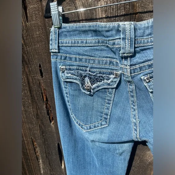 Miss Me Y2K Beaded Pocket Casual Denim Boot Cut Jeans