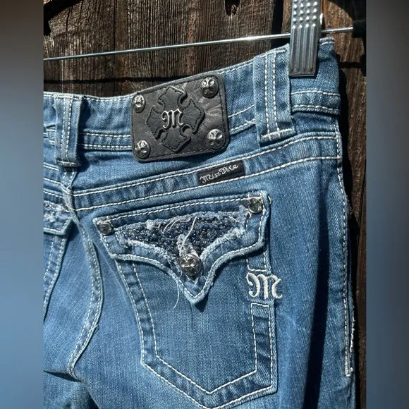 Miss Me Y2K Beaded Pocket Casual Denim Boot Cut Jeans
