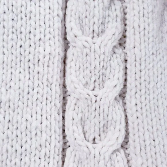 Native Kichwa Arts Fringe Hooded Sweater Full Zip Cream Gray Pockets Size Large