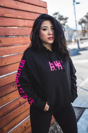 Neon Pink LOVE | Black Hoodie (Neon Pink Sauce Is Forever Sleeves)