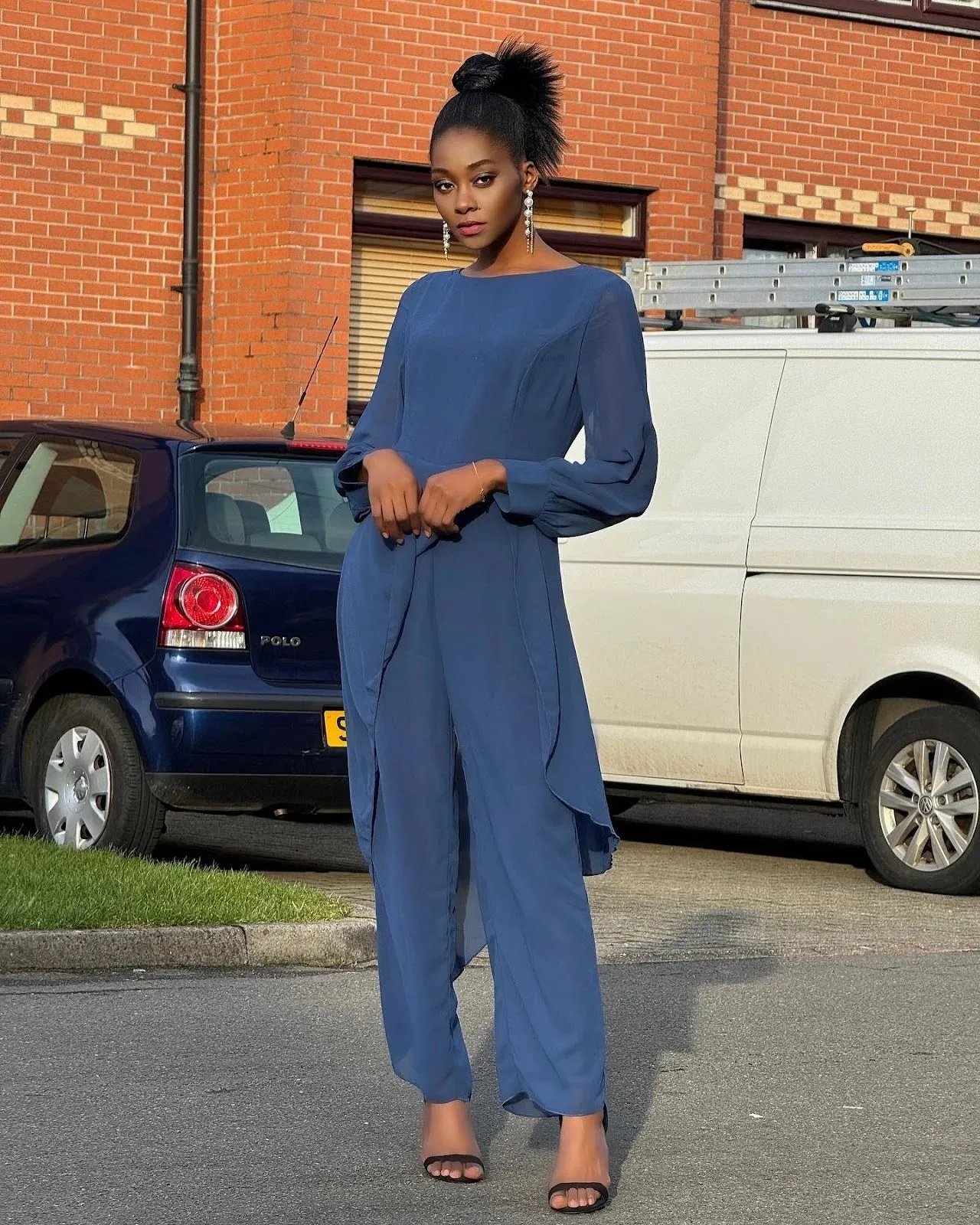 New Peacock Blue Long Patchwork Scoop Neck Jumpsuit Sz XXL Retails $67 