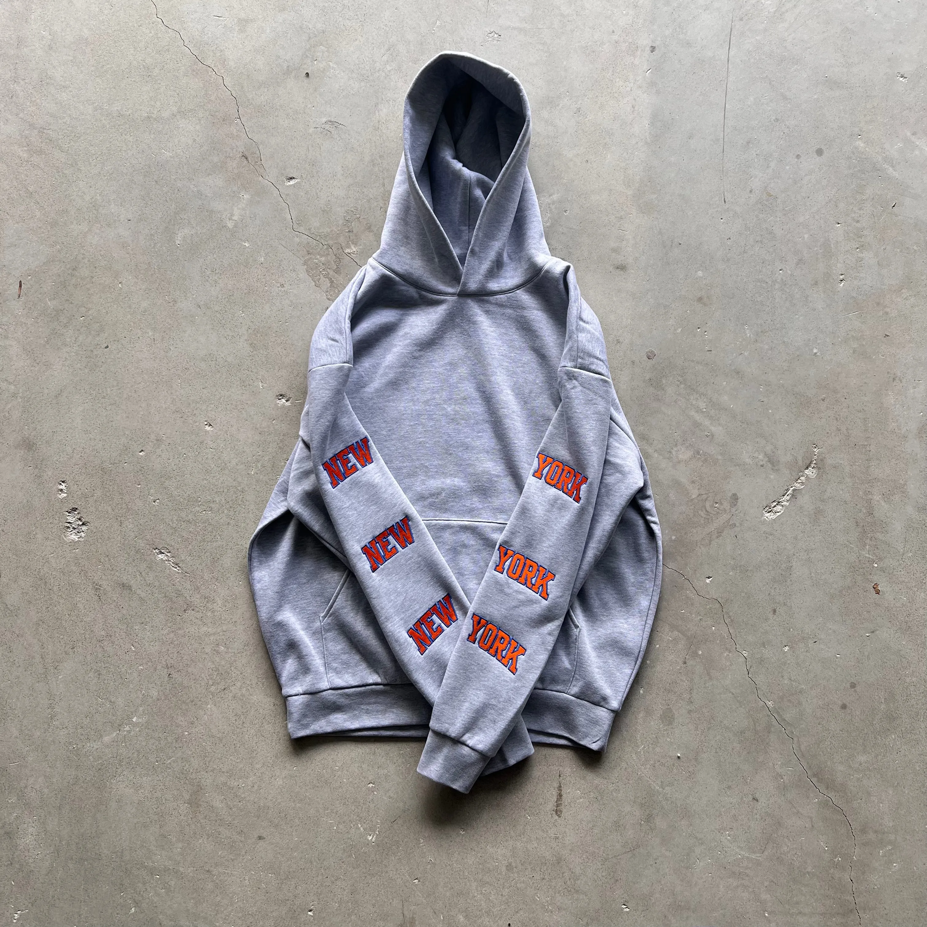 New York New york Hoodie - Gray ( Orange /Royal embroidery thread )