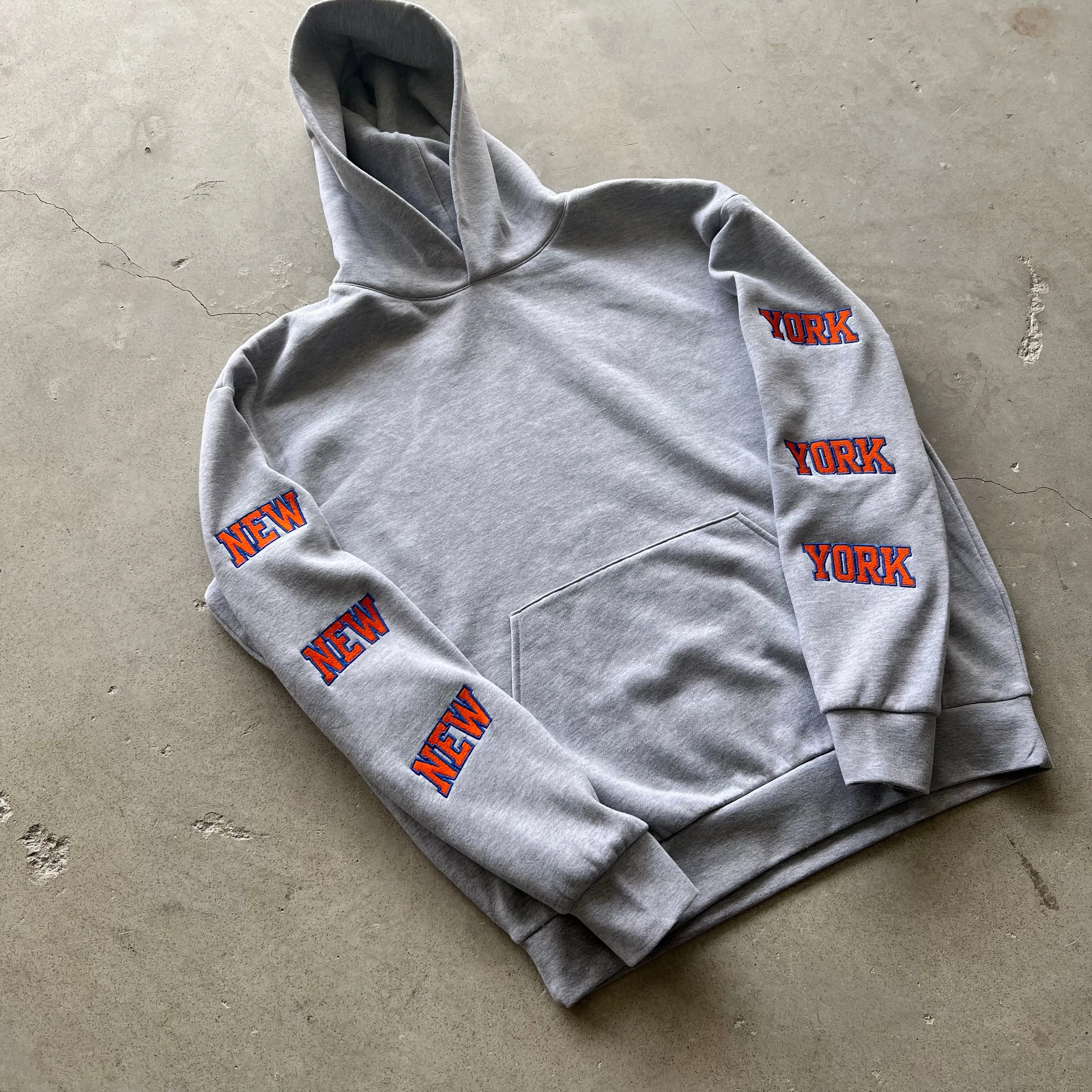 New York New york Hoodie - Gray ( Orange /Royal embroidery thread )
