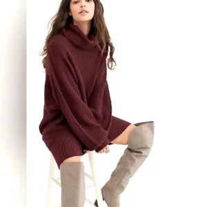 NWT Free People Cocoa Oversize Chunky Sweater/Mini Dress Red sz S