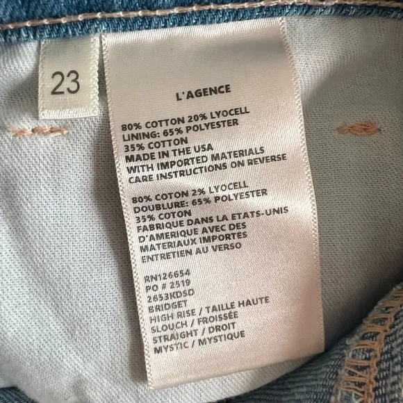 NWT L’AGENCE Bridget High Rise Straight Leg Jeans size 23