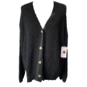 NWT Sanctuary Popcorn Cardi Chunky Knit Cozy Black Button Up Cardigan