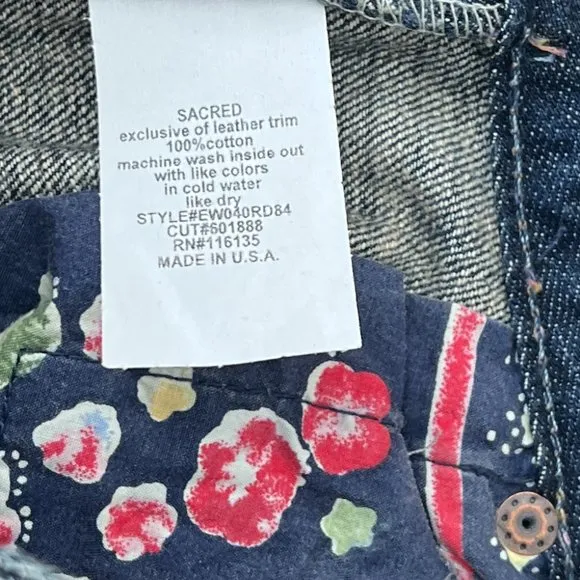 NWT Vintage Blue Cult Sacred Blue Leather Trim Jeans, Size 29; 34&quot; Inseam.