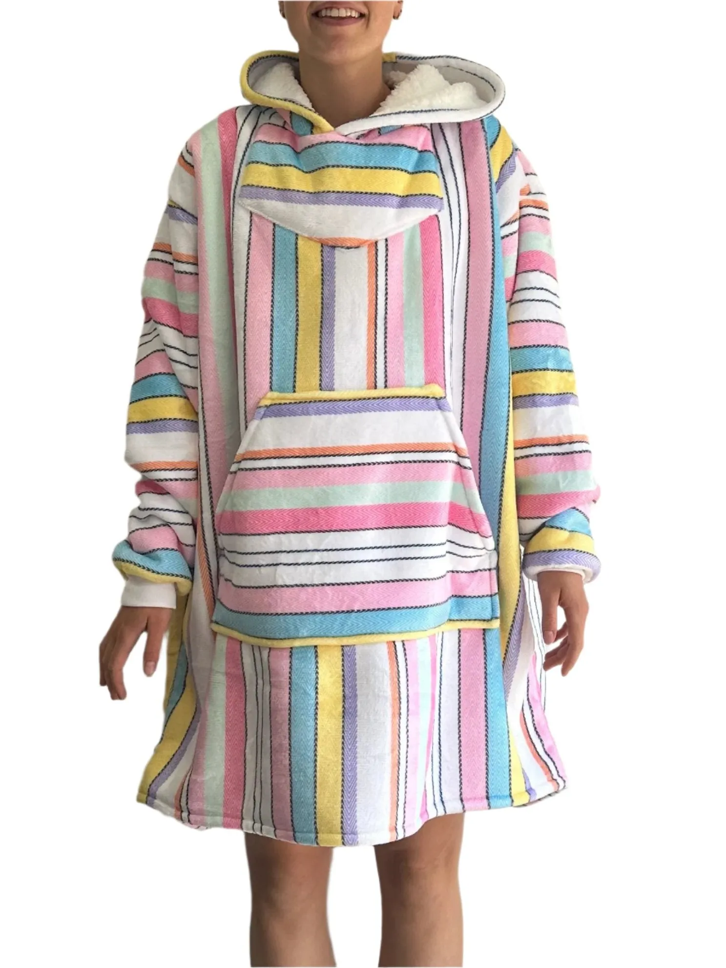 Oversized Blanket Hoodie Baja Drug Rug Sherpa Lined