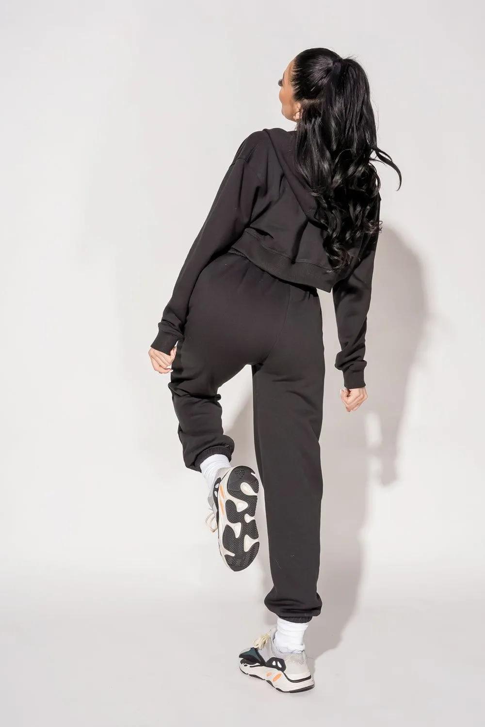 Oversized Cropped Zip-up - Black