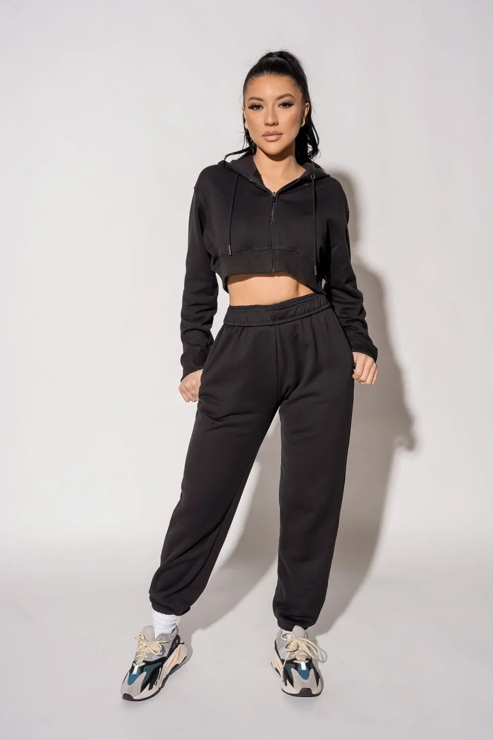 Oversized Cropped Zip-up - Black