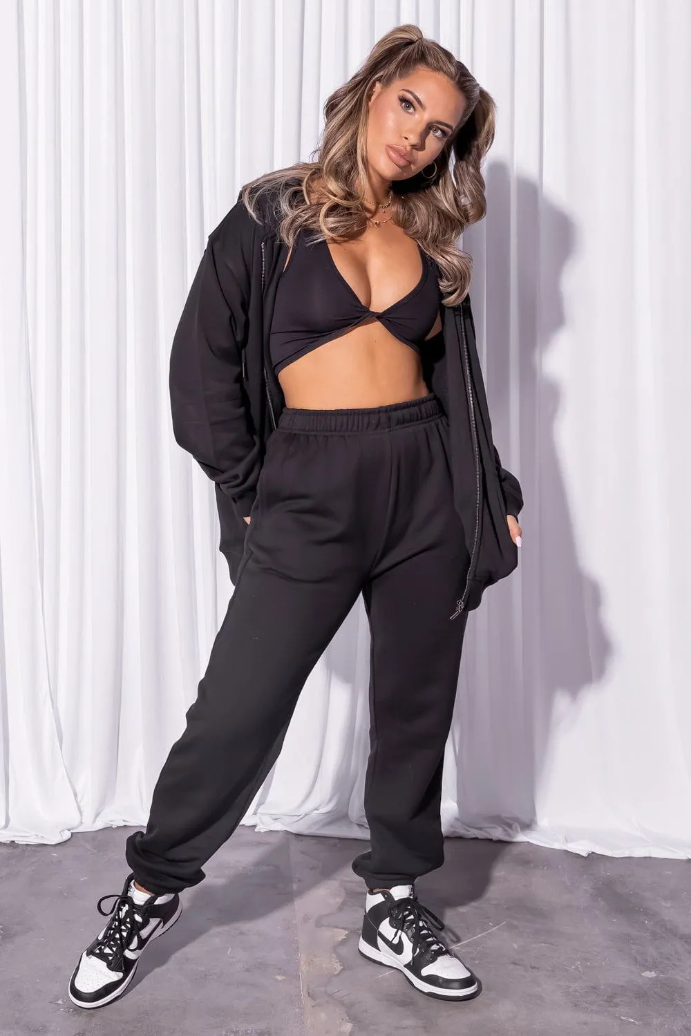 Oversized Zip-up Hoodie - Black