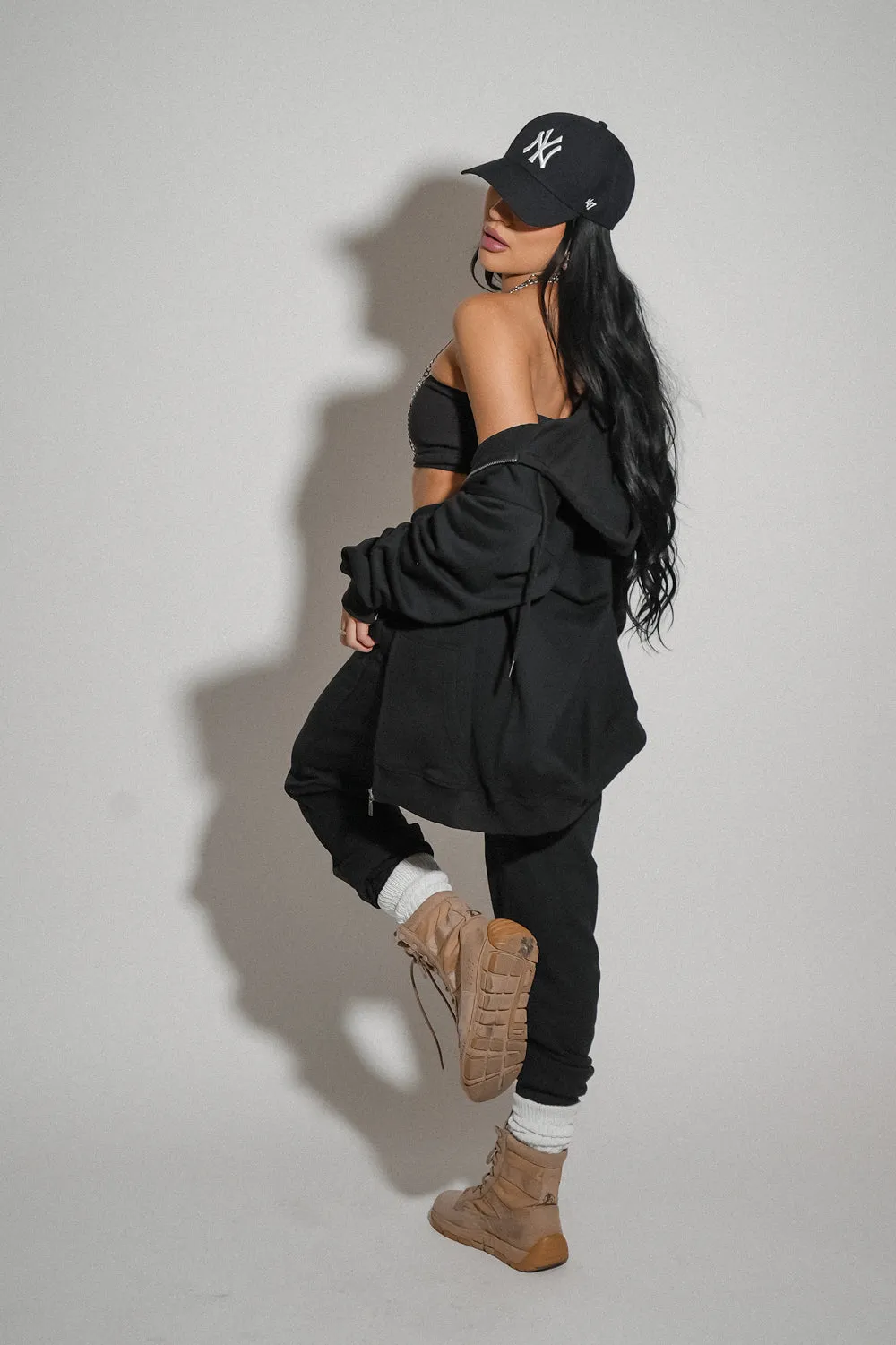 Oversized Zip-up Hoodie - Black
