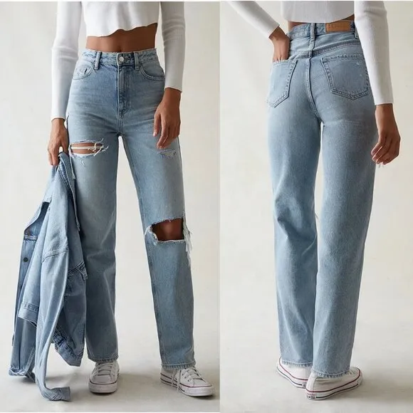 PacSun Light Indigo Ripped '90s Boyfriend High Rise Relaxed Leg Jeans, 25 NWT