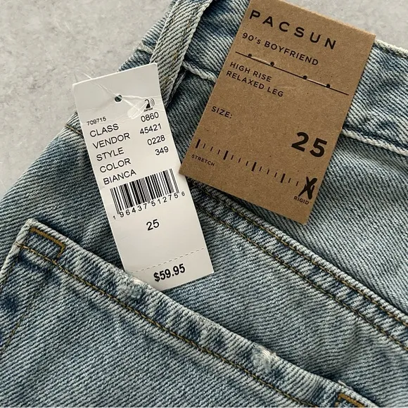 PacSun Light Indigo Ripped '90s Boyfriend High Rise Relaxed Leg Jeans, 25 NWT