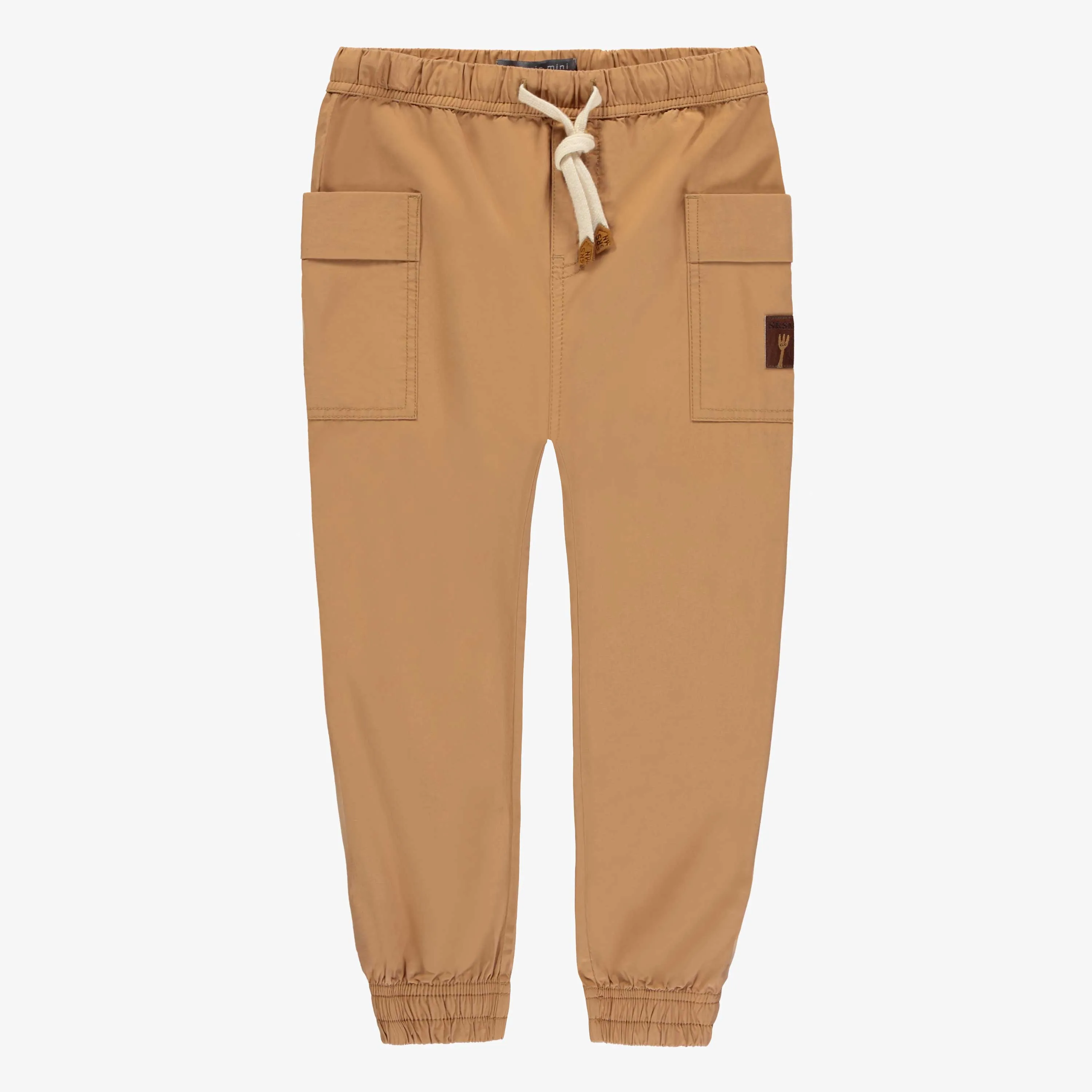 Pantalon caramel avec grandes poches en toile de coton, enfant || Brown pants with large pockets in cotton canvas, child