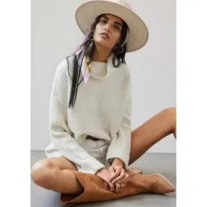 PILCRO ANTHRO Sweater Women’s Large Cowl Neck Oversized Chunky Cozy Ribbed Knit