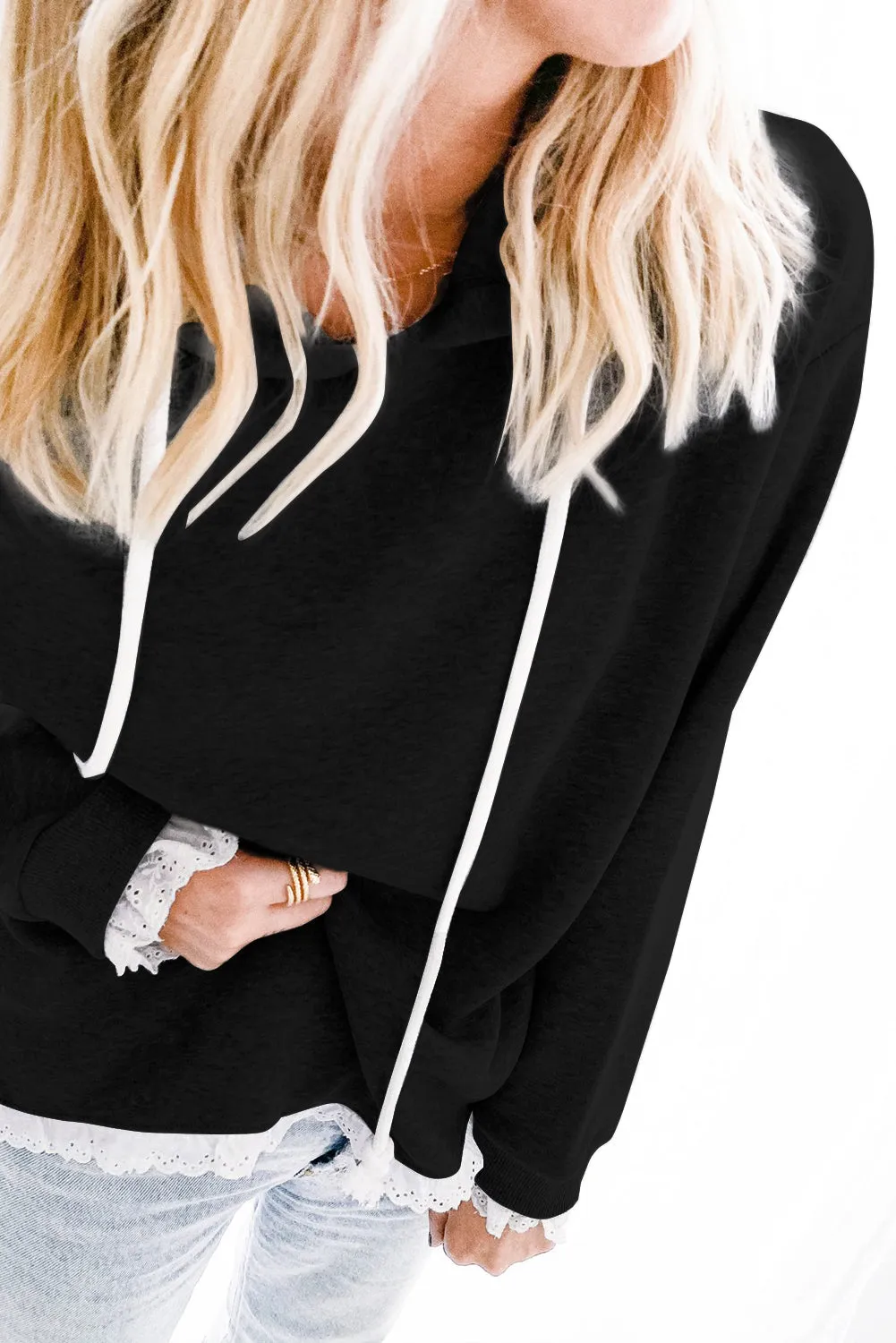 Plain Hoodie with Lace Trims