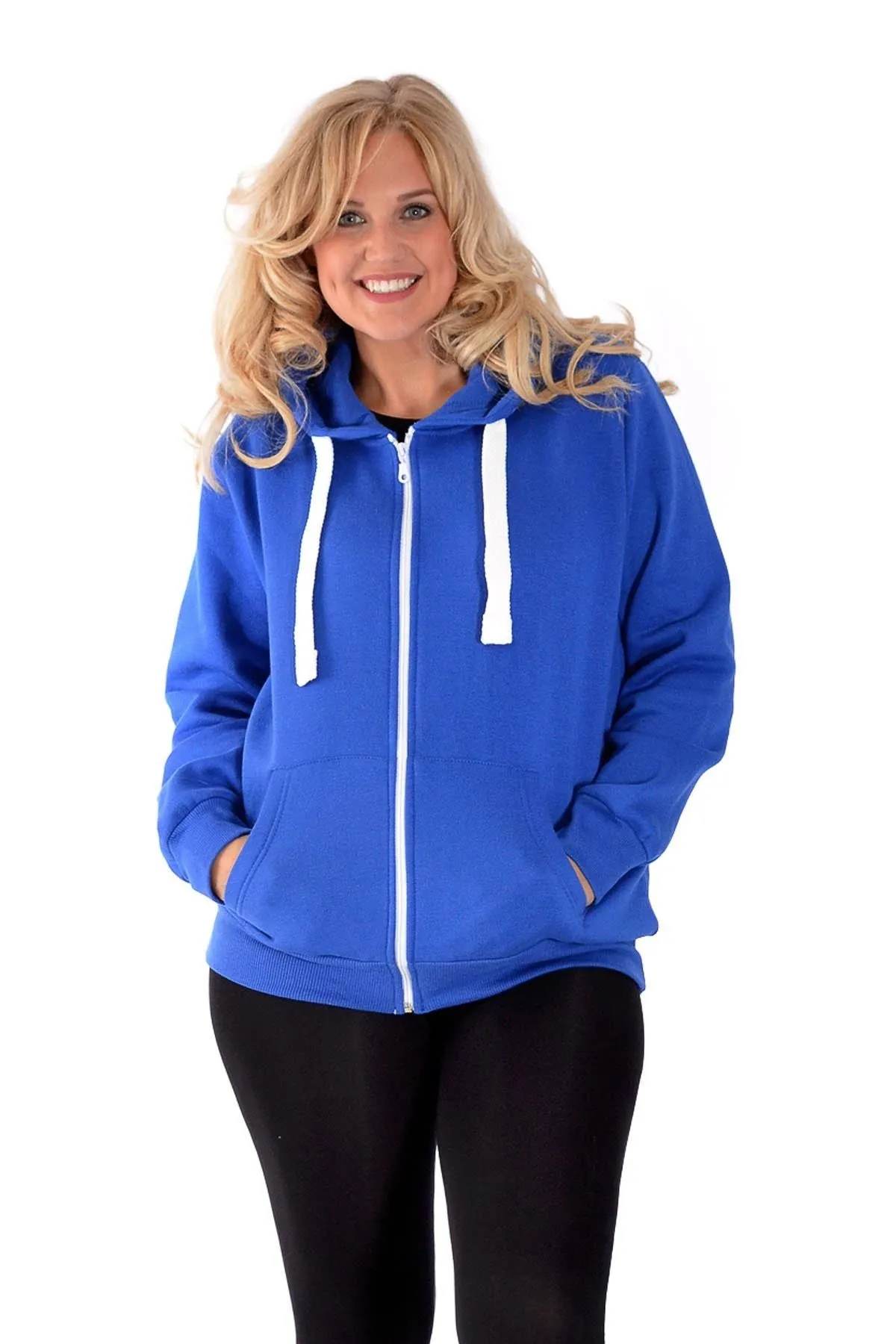 Plus Size Pocket Plain Zip Hoodie
