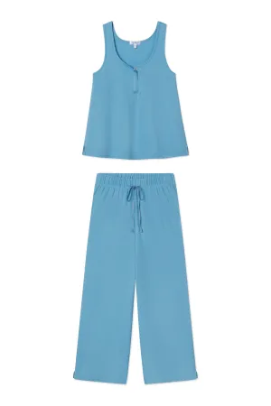 Pointelle Maternity Wide Leg Tank Set in Serene Blue