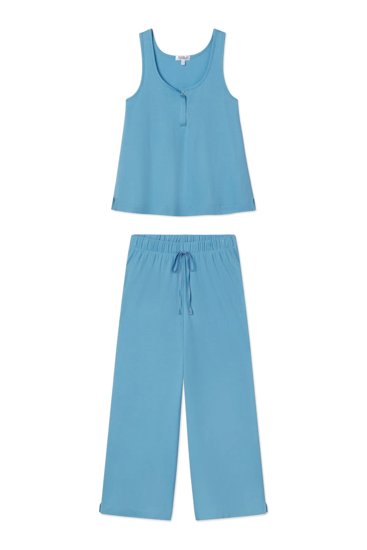 Pointelle Maternity Wide Leg Tank Set in Serene Blue
