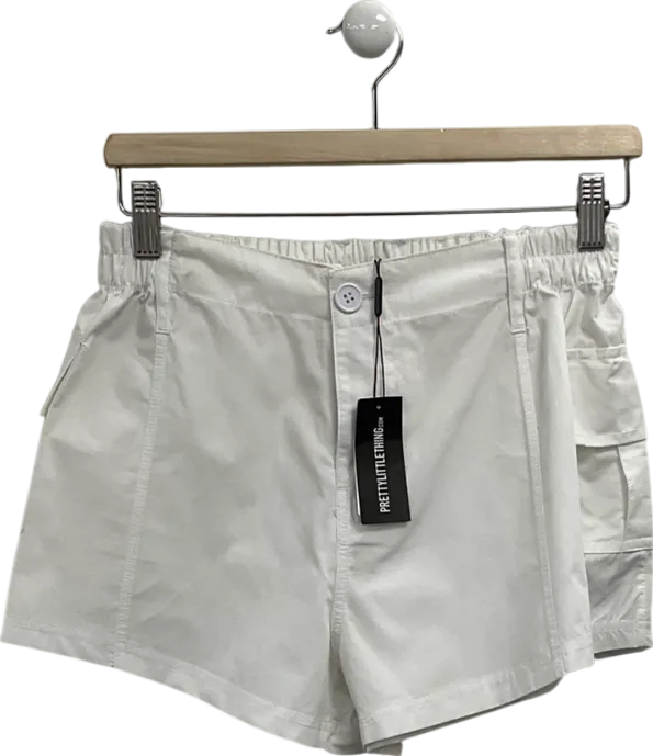 PrettyLittleThing White Lightweight Low Rise Cargo Shorts UK 10