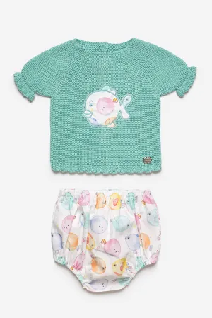 "Amari" Duck Egg Knit Top & Pufferfish Jam Pants