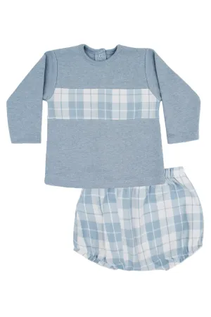 "Caleb" Dusky Blue Checked Top & Jam Pants