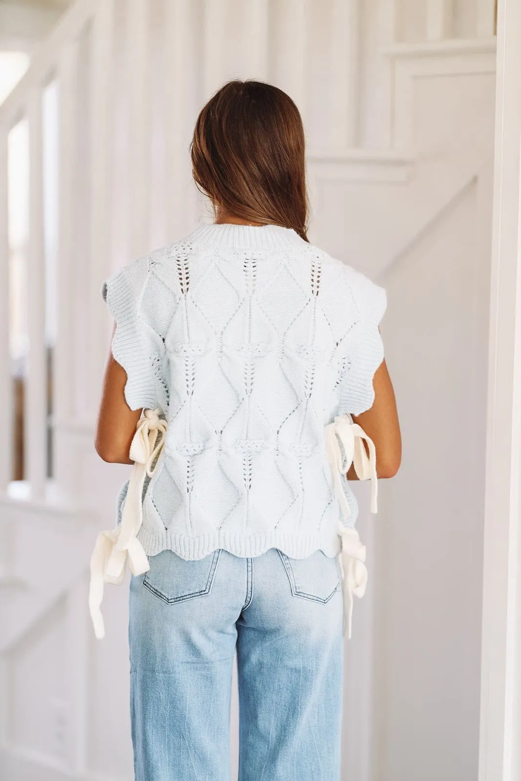 Radiate Beauty Crop Sweater -  Light Blue and Cream