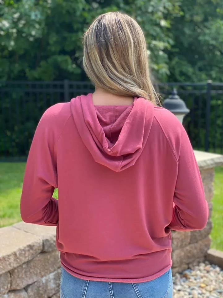 Raw Hem Dolman Hoodie - Marsala
