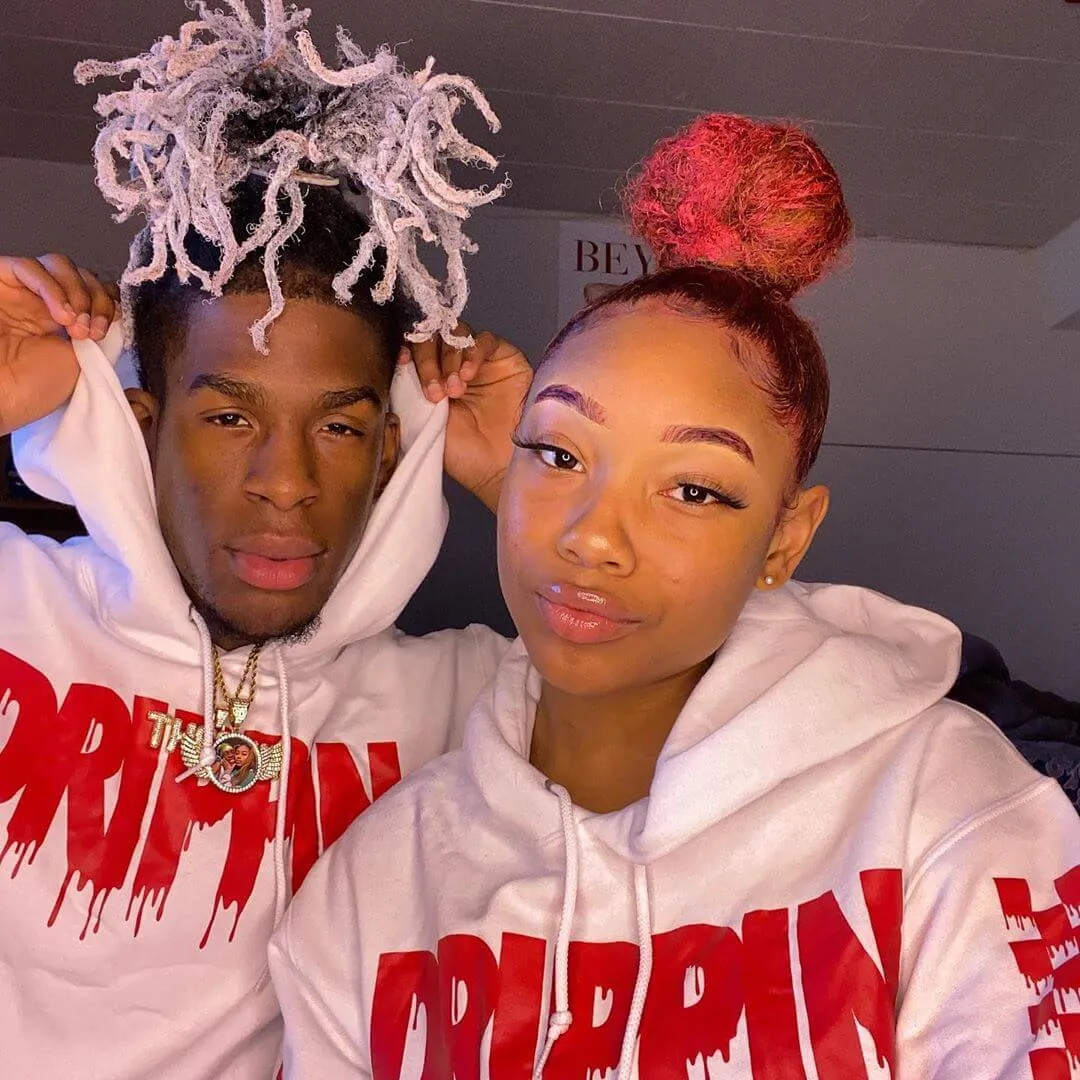 Red Drippin | White Hoodie (Solid Checkered Drippin Sleeve)