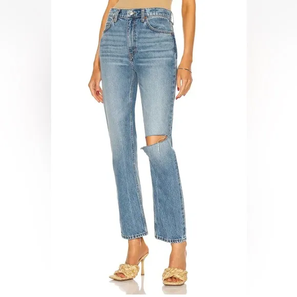 RE/DONE Originals 70s Bootcut Leg Jean in Weathered Indigo With Rip KneeSz 26