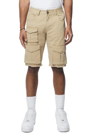 Smoke Rise Twill Multi Cargo Khaki Shorts