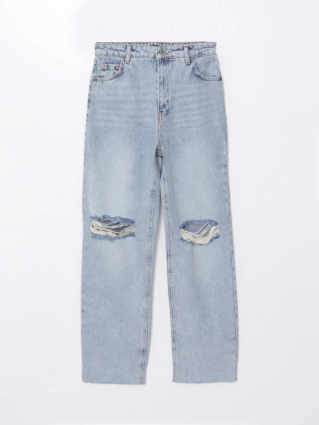 Straight Fit Ripped Detail Women's Jeans