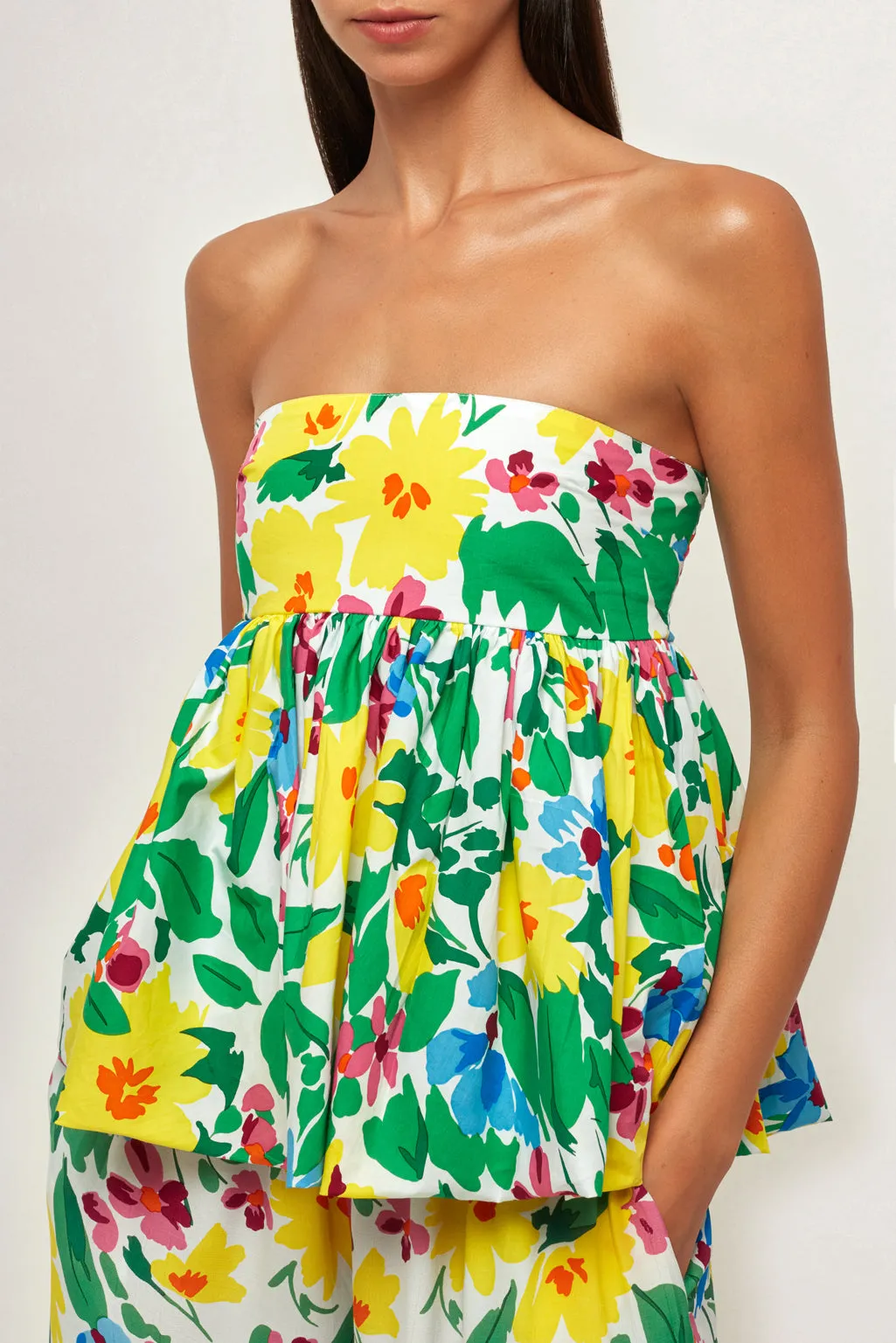 Strapless Ruffled Top | Straight Leg Pant