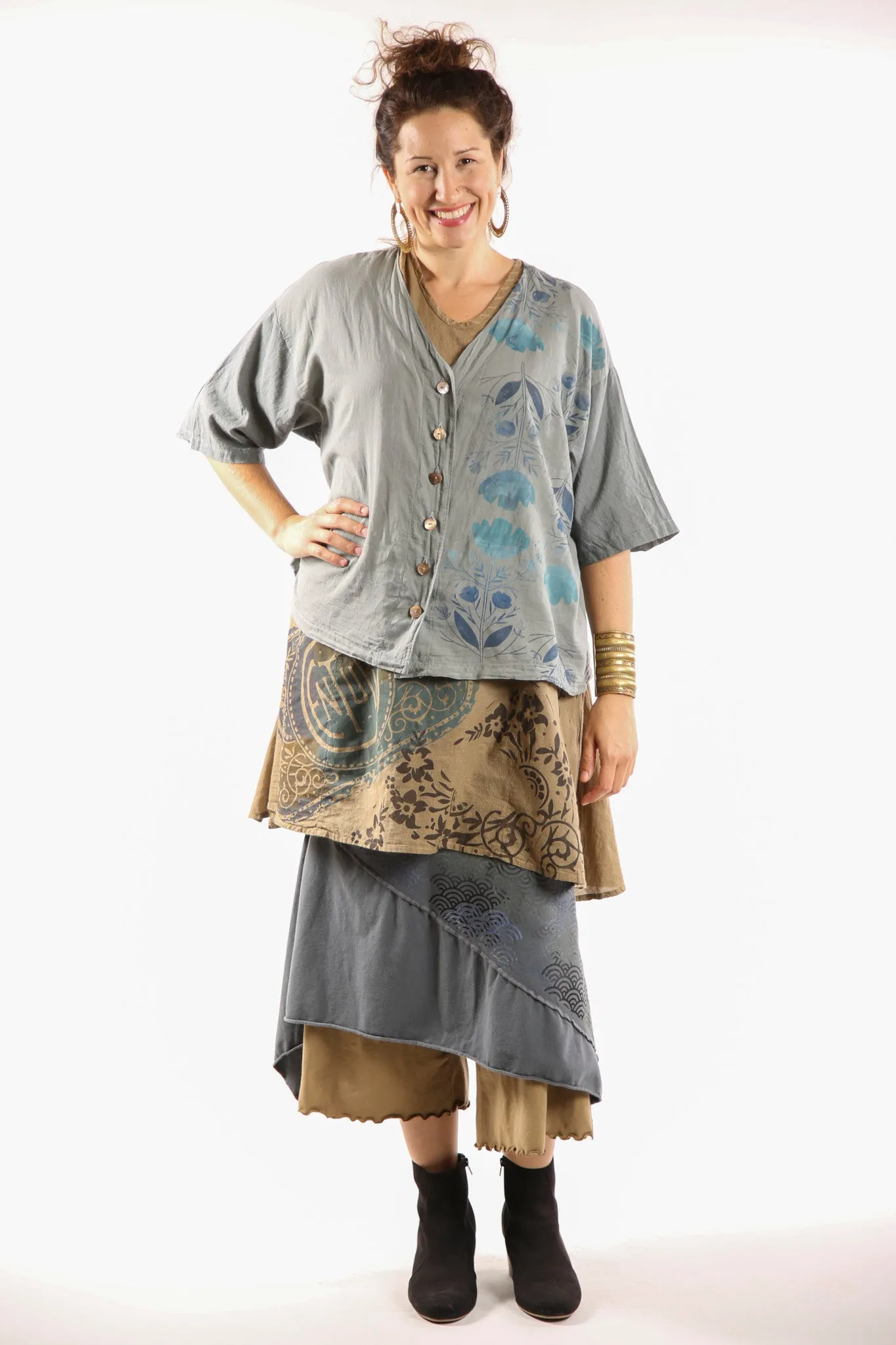 Striped Button Camp Top Moonwater 2285-P