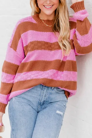 Stripes Textured Knitted Drop Shoulder Sweater