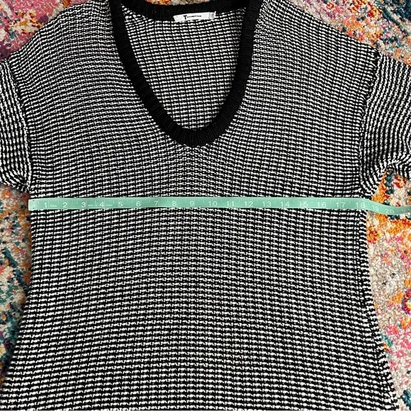 T By Alexander Wang Oversized Black and White Checkered Float V Chunky Sweater