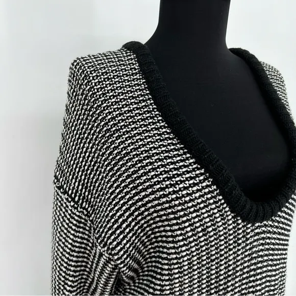 T By Alexander Wang Oversized Black and White Checkered Float V Chunky Sweater