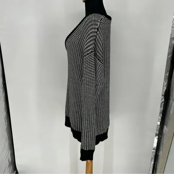 T By Alexander Wang Oversized Black and White Checkered Float V Chunky Sweater