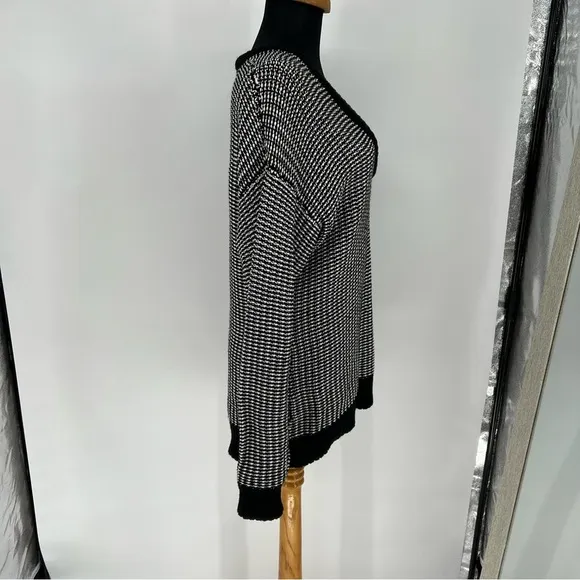 T By Alexander Wang Oversized Black and White Checkered Float V Chunky Sweater
