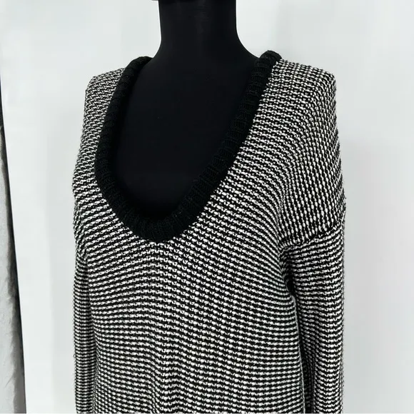 T By Alexander Wang Oversized Black and White Checkered Float V Chunky Sweater