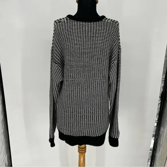 T By Alexander Wang Oversized Black and White Checkered Float V Chunky Sweater