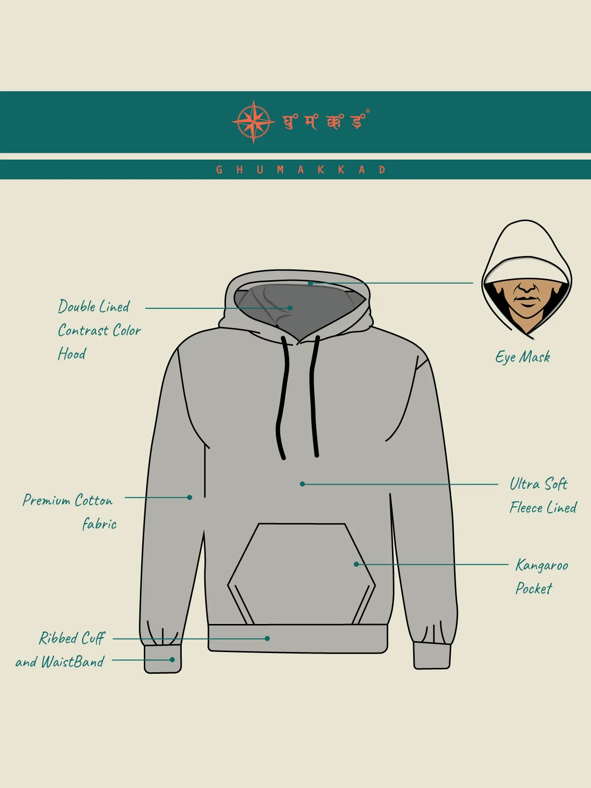 Teal Blue Plain Cotton Hoodie for Men & Women
