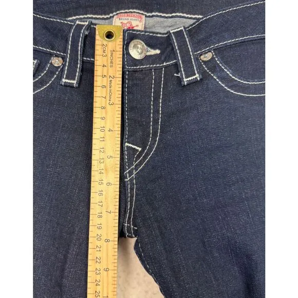 True Religion Becky Bootcut Dark Wash Low Rise Pink Jewels Jeans Size 30