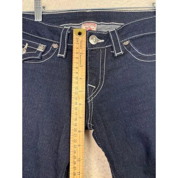 True Religion Becky Bootcut Dark Wash Low Rise Pink Jewels Jeans Size 30