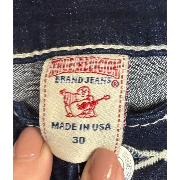 True Religion Becky Bootcut Dark Wash Low Rise Pink Jewels Jeans Size 30