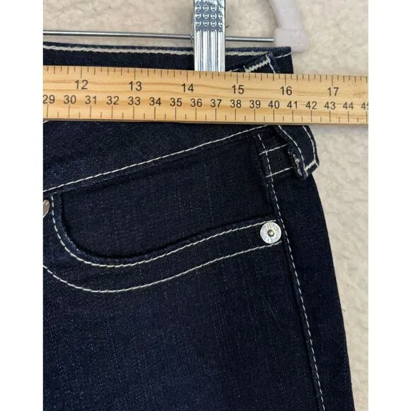 True Religion Becky Bootcut Dark Wash Low Rise Pink Jewels Jeans Size 30