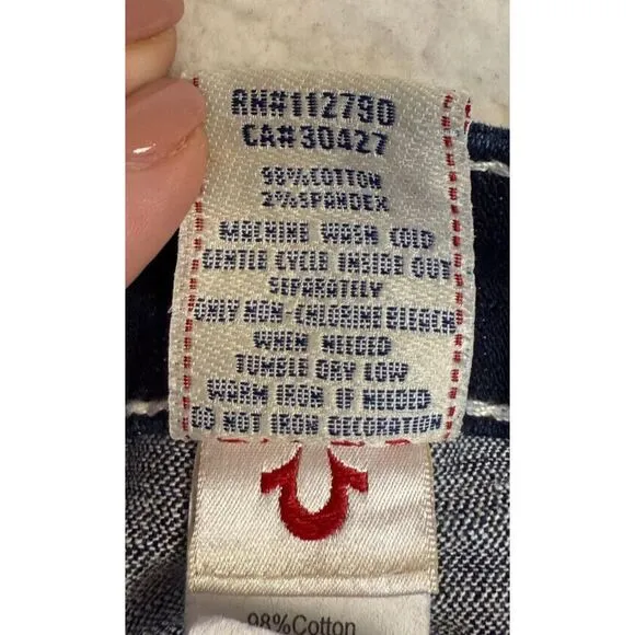 True Religion Becky Bootcut Dark Wash Low Rise Pink Jewels Jeans Size 30
